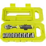 Cle A Fourche - Cle Plate RYOBI - Coffret 1 clé 90 dents. 8 douilles (de 8 a 15 mm) & adaptateur 1/4'' - 3/8'' - Compatible Ryobi LINK - RHRS10PC