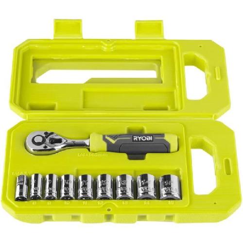 Cle A Fourche - Cle Plate RYOBI - Coffret 1 clé 90 dents. 8 douilles (de 8 a 15 mm) & adaptateur 1/4'' - 3/8'' - Compatible Ryobi LINK - RHRS10PC