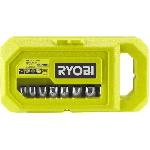 Cle A Fourche - Cle Plate RYOBI - Coffret 1 clé 90 dents. 8 douilles (de 8 a 15 mm) & adaptateur 1/4'' - 3/8'' - Compatible Ryobi LINK - RHRS10PC