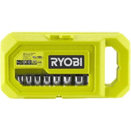 Cle A Fourche - Cle Plate RYOBI - Coffret 1 clé 90 dents. 8 douilles (de 8 a 15 mm) & adaptateur 1/4'' - 3/8'' - Compatible Ryobi LINK - RHRS10PC