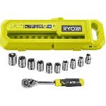 Cle A Fourche - Cle Plate RYOBI - Coffret 1 clé 90 dents (angle de reprise 4°) et 10 douilles 3/8'' (de 8 a 17 mm) - Compatible Ryobi LINK - RHRS11PC