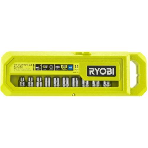 Cle A Fourche - Cle Plate RYOBI - Coffret 1 clé 90 dents (angle de reprise 4°) et 10 douilles 3/8'' (de 8 a 17 mm) - Compatible Ryobi LINK - RHRS11PC