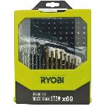 RYOBI - Coffret 69 accessoires mixtes - forets bois. beton et metal + 43 embouts 25 mm + 1 porte-embout - RAK69MIX