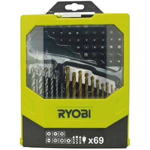 Accessoire - Consommable Machine Outil RYOBI - Coffret 69 accessoires mixtes - forets bois. beton et metal + 43 embouts 25 mm + 1 porte-embout - RAK69MIX