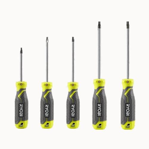 Tournevis RYOBI - Jeu de 5 tournevis TORX avec lame aimantée T10. T15. T20. T25. T30 - RHSDST5