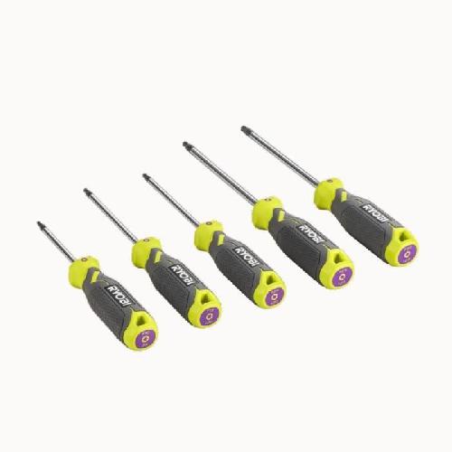 Tournevis RYOBI - Jeu de 5 tournevis TORX avec lame aimantée T10. T15. T20. T25. T30 - RHSDST5