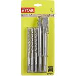 Foret - Meche RYOBI - Kit 3 forets (6 mm. 8 mm. 10 mm) et 2 burins SDS+ (1 pointe et 1 plat) - RAKSP05