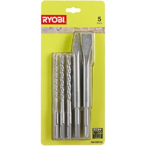 Foret - Meche RYOBI - Kit 3 forets (6 mm. 8 mm. 10 mm) et 2 burins SDS+ (1 pointe et 1 plat) - RAKSP05