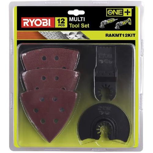 Piece Detachee Machine Outil RYOBI - Kit d'accessoires multitool 12 pieces (1 lame segment + 1 lame segment pour bois + 10 patins abrasifs) - RAKMT12KIT