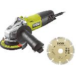 RYOBI - Meuleuse d'angle 800 W diam. 125 mm - 12 000 tr/min + sac. disque diamant 125 mm & clé de service - RAG800-125SD1