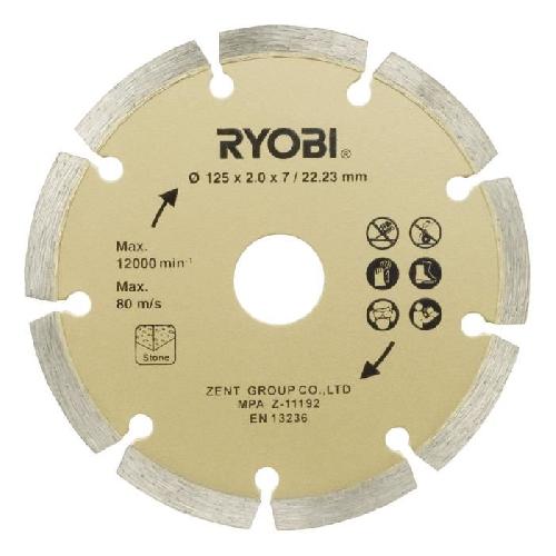 Meuleuse RYOBI - Meuleuse d'angle 800 W diam. 125 mm - 12 000 tr/min + sac. disque diamant 125 mm & clé de service - RAG800-125SD1