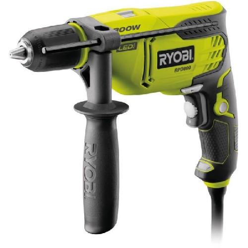 Perceuse RYOBI - Perceuse a percussion 800 W - 3 000 cp/min - mandrin 13mm - blocage d'arbre - LED + coffret & butée de profondeur - RPD800-K