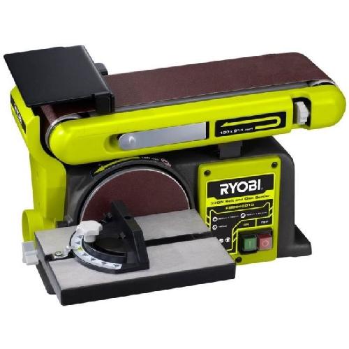 Meuleuse RYOBI - Ponceuse stationnaire a bande & disque 370 W - moteur induction + bande ponçage. disque ponçage. support & guide - RBDS4601G