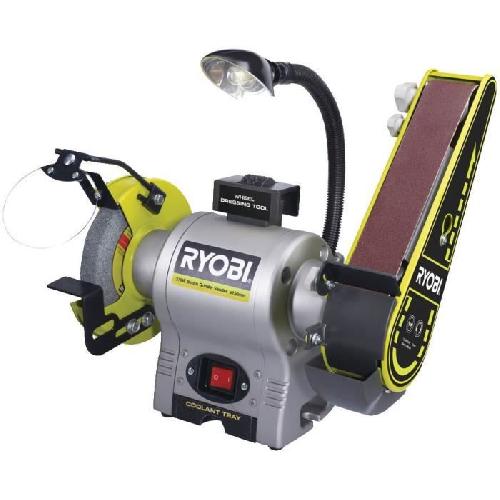 Meuleuse RYOBI - Touret a bande et a disque 250 W + meule a ébavurer. bande ponçage 50 x 686 mm. pare-éclats & 2 porte-pieces - RBGL250G