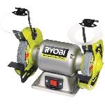 RYOBI - Touret a meuler 250 W + meule a ebavurer. meule de finition. 2 pare-eclats transparents et 2 porte-pieces - RBG6G1