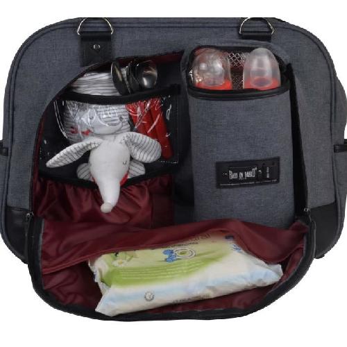 Sac A Langer Sac a langer Baby on board - Week-end Team Smoke - Gris chiné - Détails cuir bordeaux et noir
