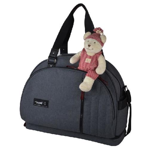 Sac A Langer Sac a langer Baby on board - Week-end Team Smoke - Gris chiné - Détails cuir bordeaux et noir