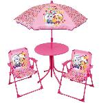 Salon de jardin FUN HOUSE PAT'PATROUILLE - 1 table 46xø46 cm. 2 chaises H.53xl.38.5xP.37.5cm et 1 parasol