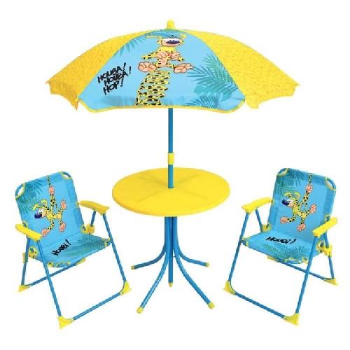 Table Activite - Jouet D'activite Salon de jardin pour enfants - FUN HOUSE - MARSUPILAMI - Jaune - 2 chaises pliantes - Parasol