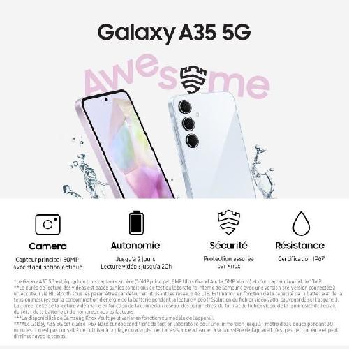 Smartphone Samsung Galaxy A35 Smartphone 128 Go 5G Bleu