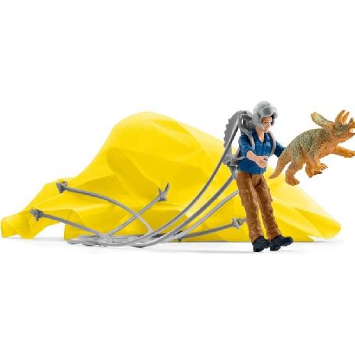 Figurine Miniature - Personnage Miniature Sauvetage en Parachute. Coffret schleich avec 1 parachute. 1 figurine humaine et 1 dinosaure. Ensemble de Jouets Préhistoriques de