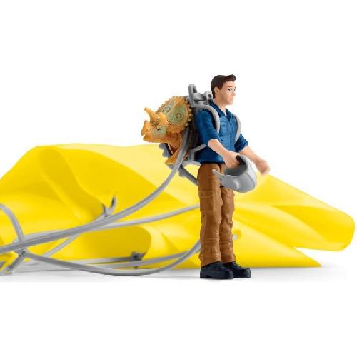 Figurine Miniature - Personnage Miniature Sauvetage en Parachute. Coffret schleich avec 1 parachute. 1 figurine humaine et 1 dinosaure. Ensemble de Jouets Préhistoriques de