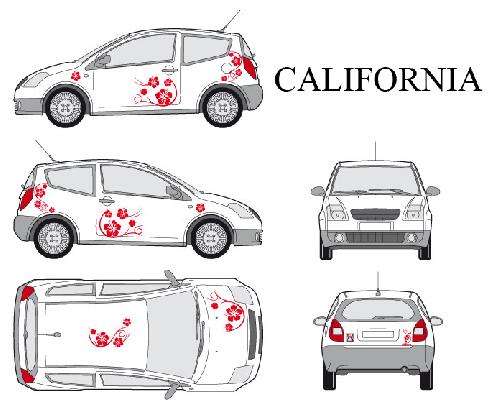 Stickers Grands Formats Set complet Adhesifs -CALIFORNIA- Rouge - Taille S - Car Deco