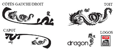 Stickers Grands Formats Set complet Adhesifs -DRAGON- Noir - Taille S - PROMO ADN - Car Deco