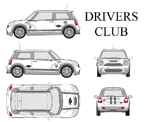 Stickers Grands Formats Set complet Adhesifs -DRIVERS CLUB- Noir - Taille M - PROMO ADN - Car Deco