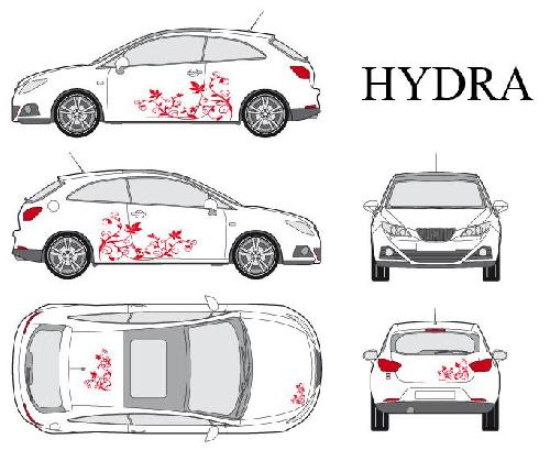 Stickers Grands Formats Set complet Adhesifs -HYDRA- Rouge - Taille M - Car Deco
