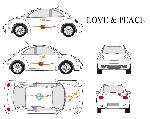 Stickers Grands Formats Set complet Adhesifs -LOVE AND PEACE- Full Color - Taille M - Car Deco