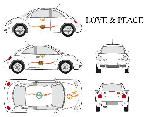 Stickers Grands Formats Set complet Adhesifs -LOVE AND PEACE- Full Color - Taille M - Car Deco