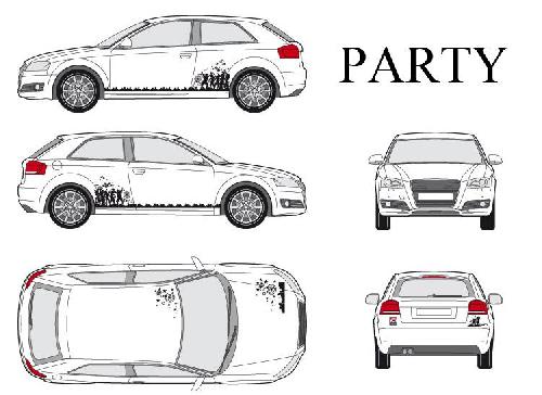 Stickers Grands Formats Set complet Adhesifs -PARTY- Noir - Taille M - PROMO ADN - Car Deco
