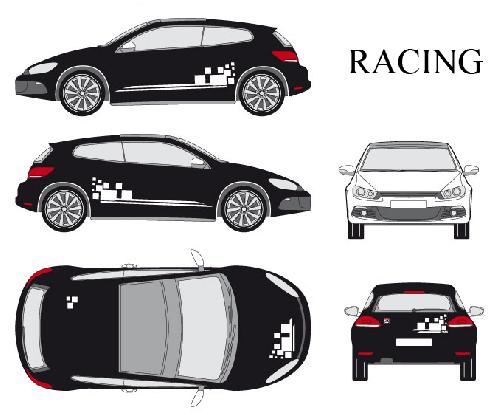 Stickers Grands Formats Set complet Adhesifs -RACING- Blanc - Taille M - Car Deco