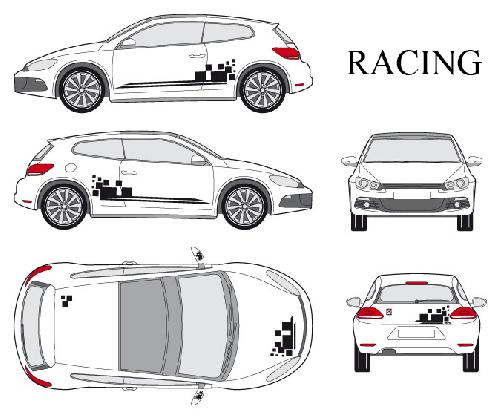 Stickers Grands Formats Set complet Adhesifs -RACING- Noir - Taille S - Car Deco
