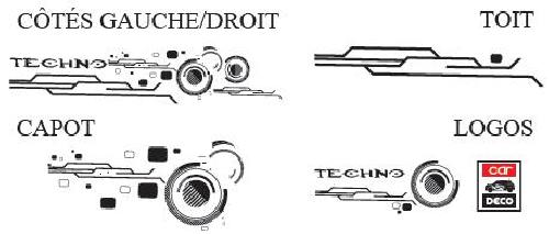Stickers Grands Formats Set complet Adhesifs -TECHNO- Noir - Taille S - PROMO ADN - Car Deco