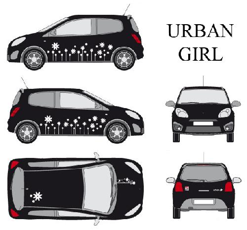Stickers Grands Formats Set complet Adhesifs -URBAN GIRL- Blanc - Taille M - Car Deco
