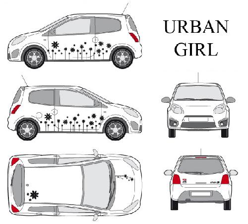 Stickers Grands Formats Set complet Adhesifs -URBAN GIRL- Noir - Taille S - Car Deco