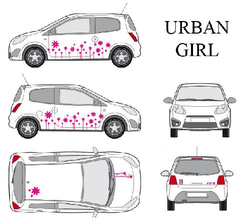 Stickers Grands Formats Set complet Adhesifs -URBAN GIRL- Rose - Taille S - Car Deco