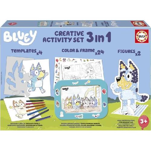 Jeu De Coloriage - Dessin - Pochoir Set créatif - EDUCA - Décoration et modelage des personnages Bluey - 3 activités des 3 ans