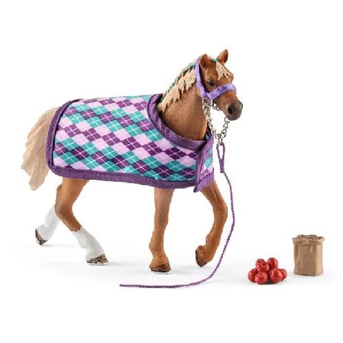 Figurine Miniature - Personnage Miniature Set de Jouets schleich 5 Pieces avec Figurine Cheval Pur-sang anglais avec couverture - Jouet Cheval Réealiste avec Couverture.