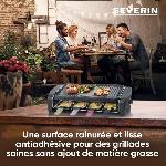 Appareil A Raclette SEVERIN RG9646 Appareil a raclette 8 personnes 1 400 W - Plaque de cuisson rainurée et lisse 41.5 x 21 cm antiadhésive - Noir/Inox
