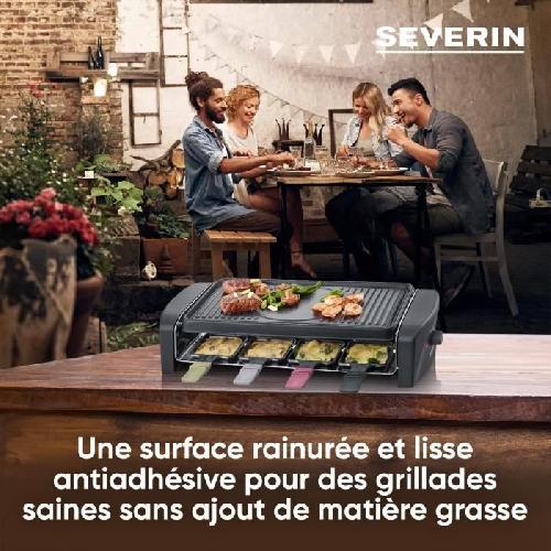 Appareil A Raclette SEVERIN RG9646 Appareil a raclette 8 personnes 1 400 W - Plaque de cuisson rainurée et lisse 41.5 x 21 cm antiadhésive - Noir/Inox