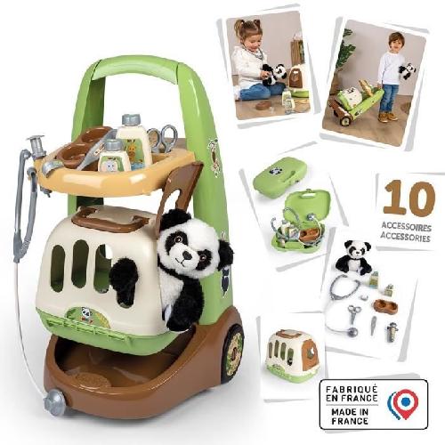 Docteur - Infirmiere - Veterinaire Smoby - Chariot Vétérinaire  de Zoo - Peluche Panda - Nombreux accessoires inclus - Produit 2 en 1 : Cage de transport - Fabrication