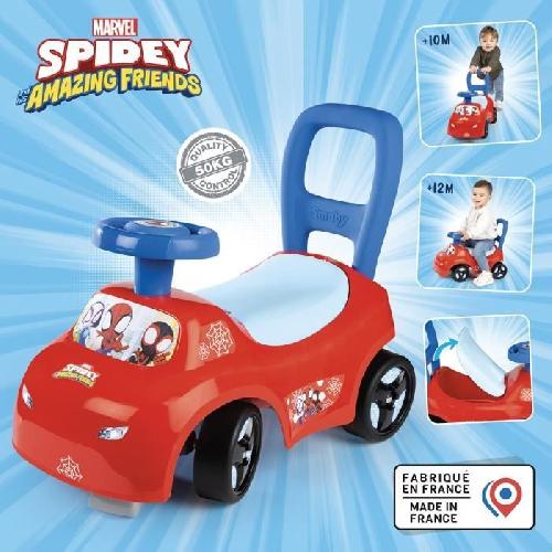 Porteur - Pousseur Smoby - Porteur auto enfant 2 en 1 - Spidey - Coffre sous la selle - Des 10 mois - Fabrication française