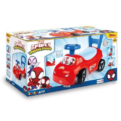 Porteur - Pousseur Smoby - Porteur auto enfant 2 en 1 - Spidey - Coffre sous la selle - Des 10 mois - Fabrication française