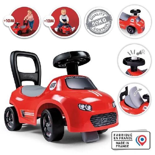 Porteur - Pousseur Smoby - Porteur enfant 2 en 1 - Auto Rouge - Coffre sous la selle + klaxon - Des 10 mois - Fabrication française