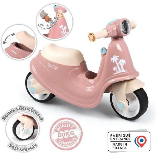 Porteur - Pousseur Smoby - Porteur scooter Rose - Coffre a Jouets - Roues silencieuses Dés 2ans