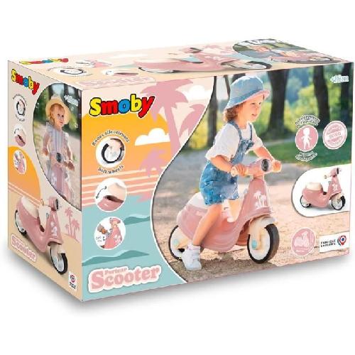 Porteur - Pousseur Smoby - Porteur scooter Rose - Coffre a Jouets - Roues silencieuses Dés 2ans