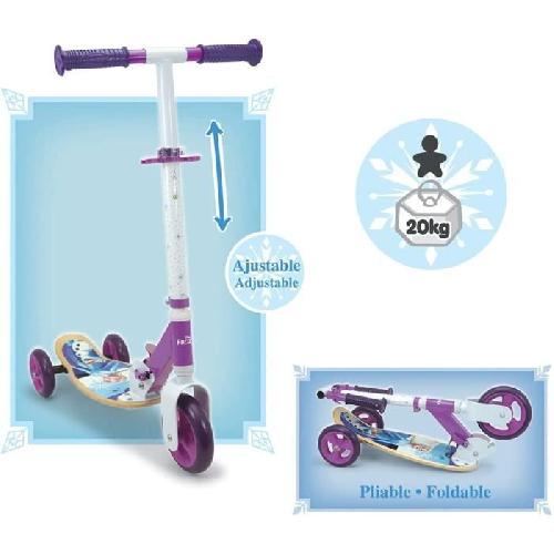 Casque De Glisse - Trottinette - Skate - Patin A Roulette SMOBY - Reine des Neiges - Patinette 3 roues silencieuses - Guidon reglable - Trottinette enfant en bois et metal